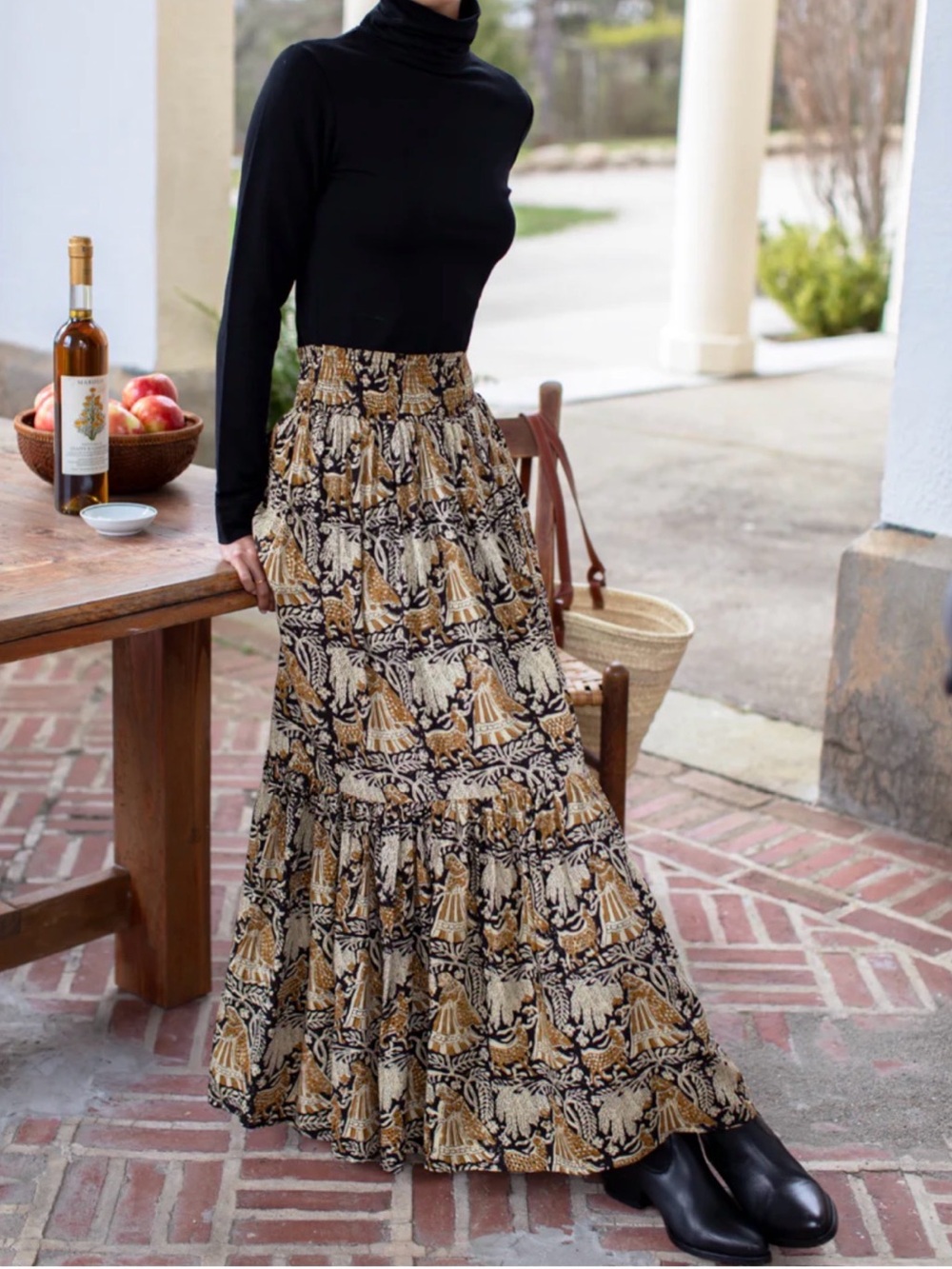 Emerson Fry Shirred Maxi Skirt - Story Print - Size M/L